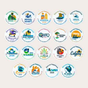 Chapas / Pins Asamblea Internacional 2026 "Felices para siempre"